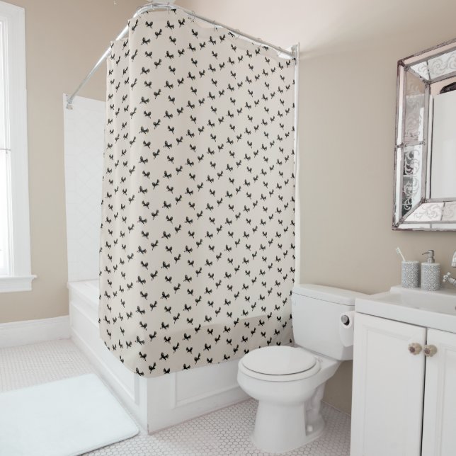 Flying Puffins Bird Art Pattern Shower Curtain (In Situ)