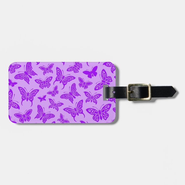 Flying Purple Butterflies Pattern Luggage Tag (Front Horizontal)