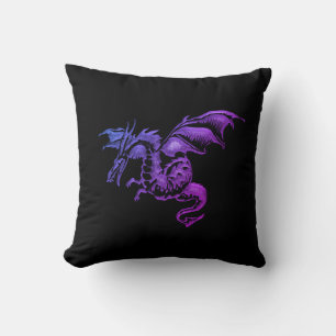 Flying Purple Dragon Against Black Cushion