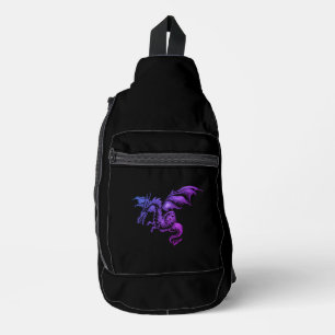 Flying Purple Dragon Against Black Sling Bag