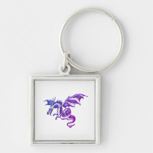 Flying Purple Dragon Against White Key Ring