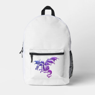 Flying Purple Dragon Against White Printed Backpack