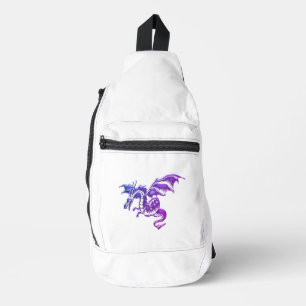 Flying Purple Dragon Against White Sling Bag