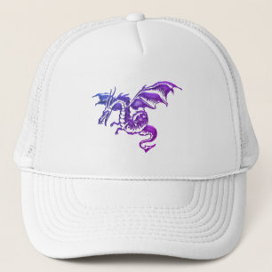 Flying Purple Dragon Against White Trucker Hat