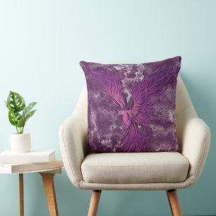 Flying Purple Phoenix Bird Graphic Cushion