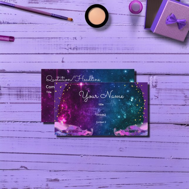 Flying  purple saucers  in the artistic galaxy business card (Creator Uploaded)
