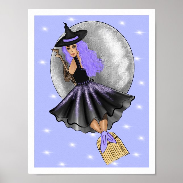 Flying Purple Witch Art Print (Front)