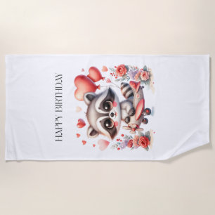 Flying Racoon Birthday Beach Towel