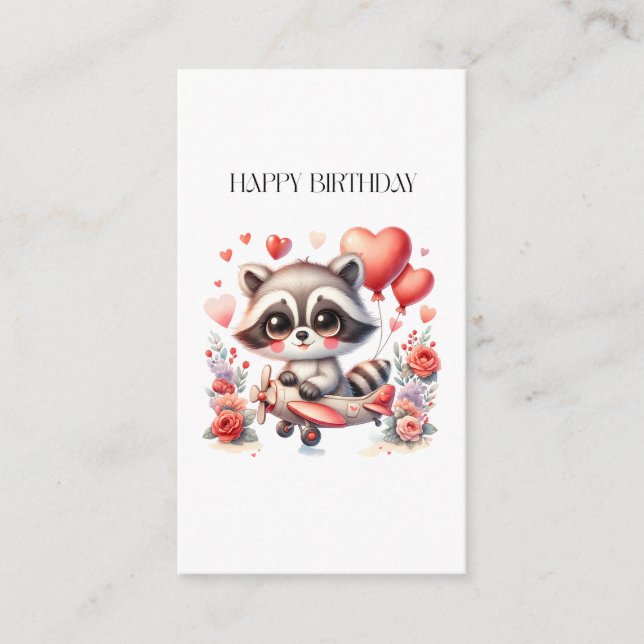 Flying Racoon Birthday Enclosure Card (Front)