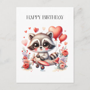 Flying Racoon Birthday Holiday Postcard