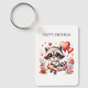 Flying Racoon Birthday Key Ring