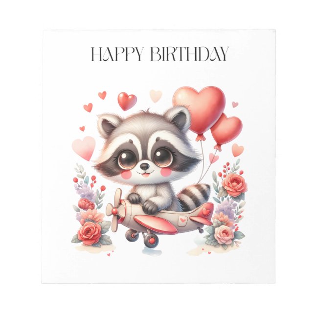 Flying Racoon Birthday Notepad (Front)