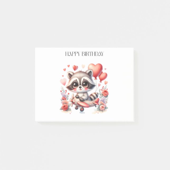Flying Racoon Birthday Post-it Notes (Front)