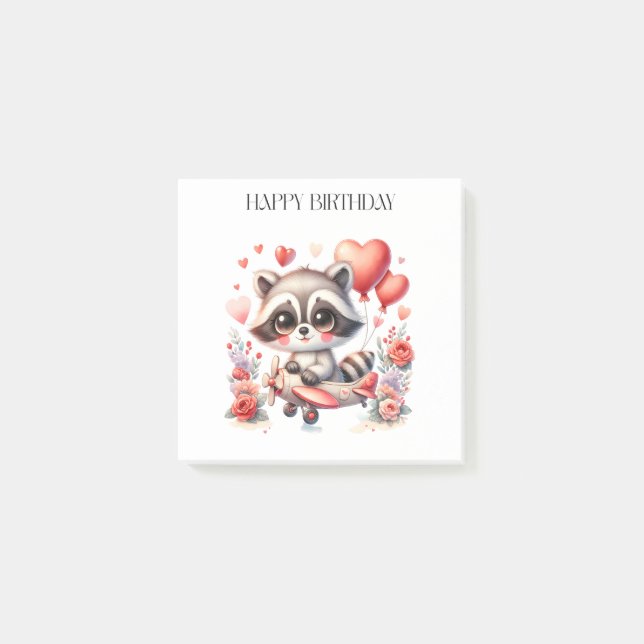 Flying Racoon Birthday Post-it Notes (Front)