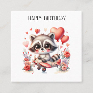 Flying Racoon Birthday Square Business Card
