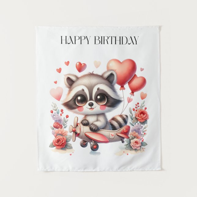 Flying Racoon Birthday Tapestry (Front)