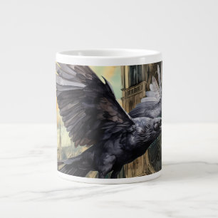 Flying Raven and Mediaeval Gothic Cathedral Large Coffee Mug