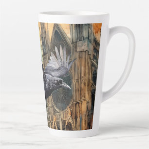 Flying Raven and Mediaeval Gothic Cathedral Latte Mug
