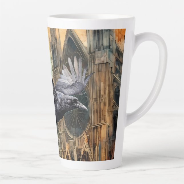 Flying Raven and Mediaeval Gothic Cathedral Latte Mug (Right)