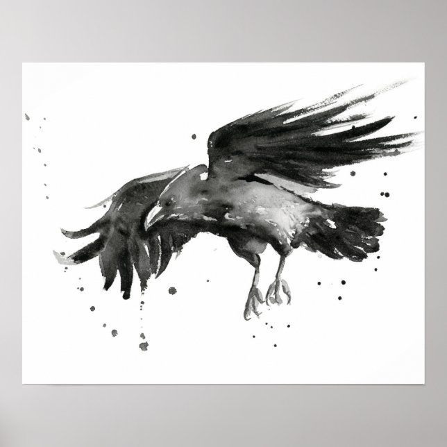 Flying Raven Painting Watercolor Poster Print (Front)