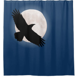 Flying raven with the moon behind it shower curtain