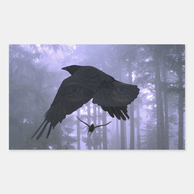 Flying Ravens, Forest & Eerie Eyes Rectangular Sticker (Front)