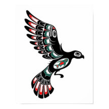 Flying Red and Black Haida Spirit Bird, white