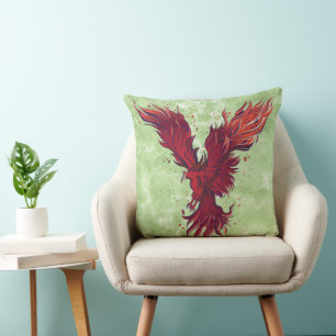Flying Red Phoenix Bird Graphic Cushion