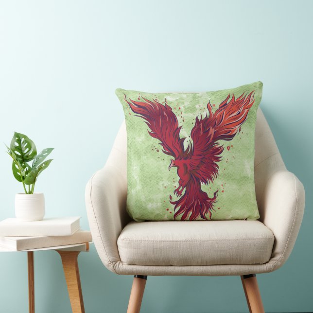 Flying Red Phoenix Bird Graphic Cushion (Chair)