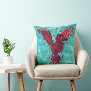 Flying Red Phoenix Bird Graphic Cushion