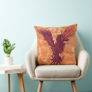 Flying Red Phoenix Bird Graphic Cushion