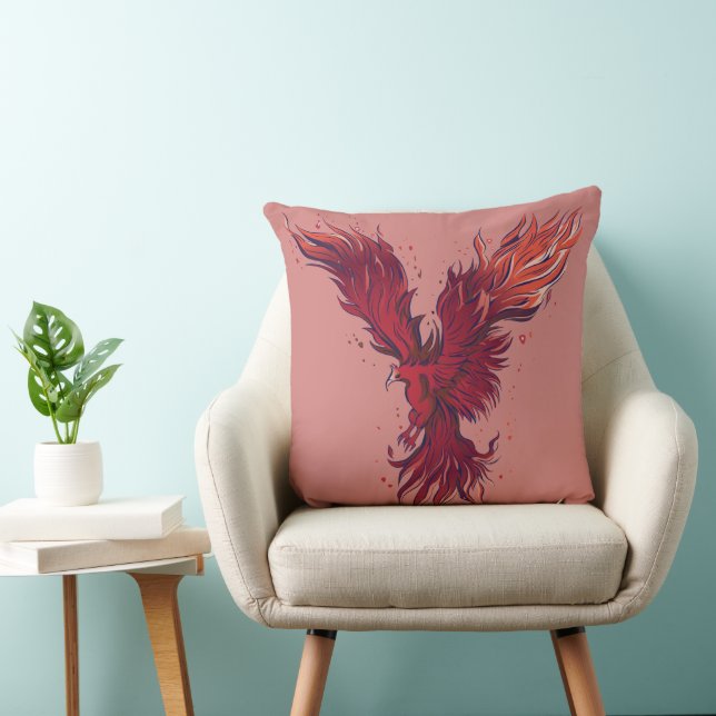 Flying Red Phoenix Bird Graphic Cushion (Chair)