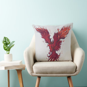 Flying Red Phoenix Bird Graphic Cushion
