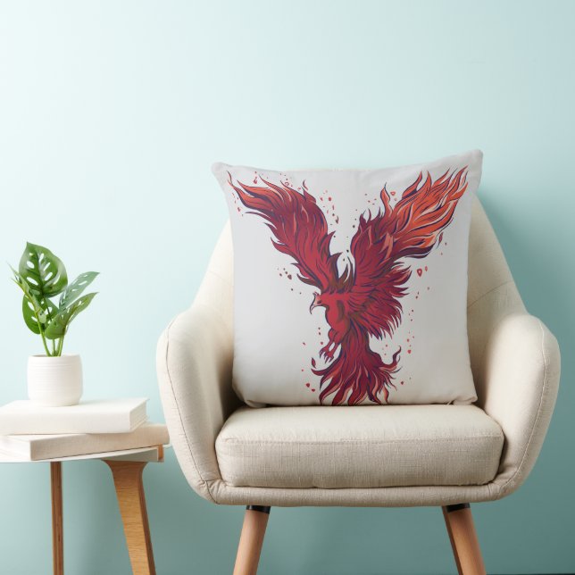 Flying Red Phoenix Bird Graphic Cushion (Chair)