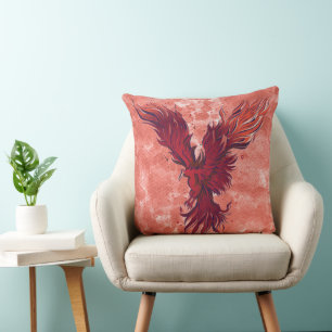 Flying Red Phoenix Bird Graphic Cushion