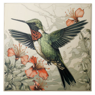 Flying Ruby-Throated Hummingbird Ceramic Tile