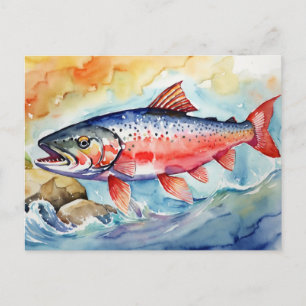 *~* Flying Salmon AirBorne Gift AP49 Stream Holiday Postcard