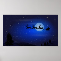 Flying Santa and his reindeers at night