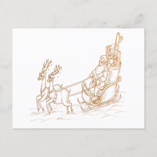 Flying Santa Christmas - Reindeer Holiday Postcard