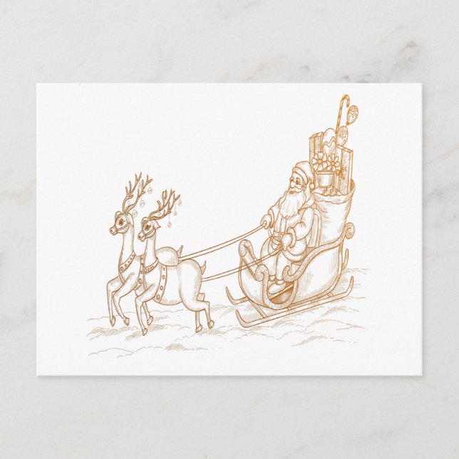 Flying Santa Christmas - Reindeer Holiday Postcard (Front)