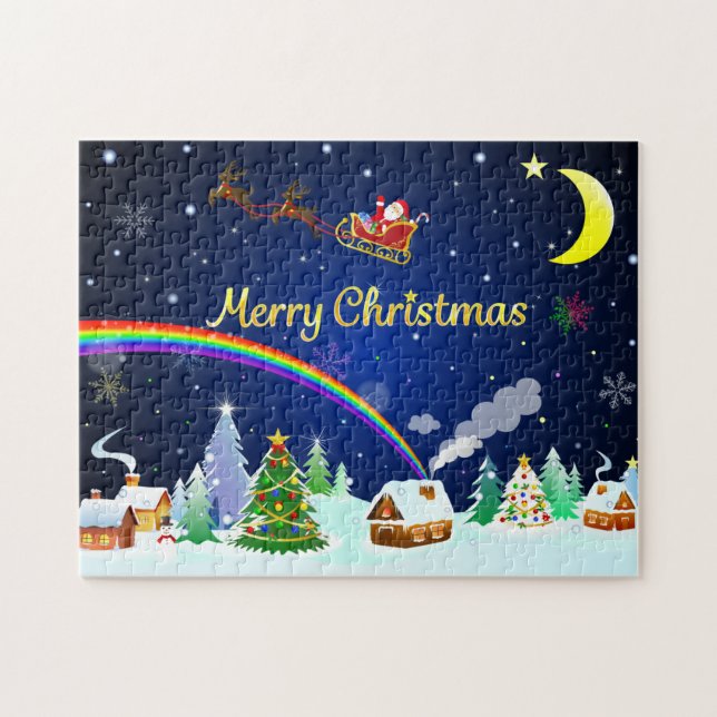 Flying Santa Claus with Crescent Moon Jigsaw Puzzle (Horizontal)
