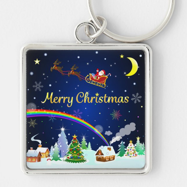 Flying Santa Claus with Crescent Moon Key Ring (Front)