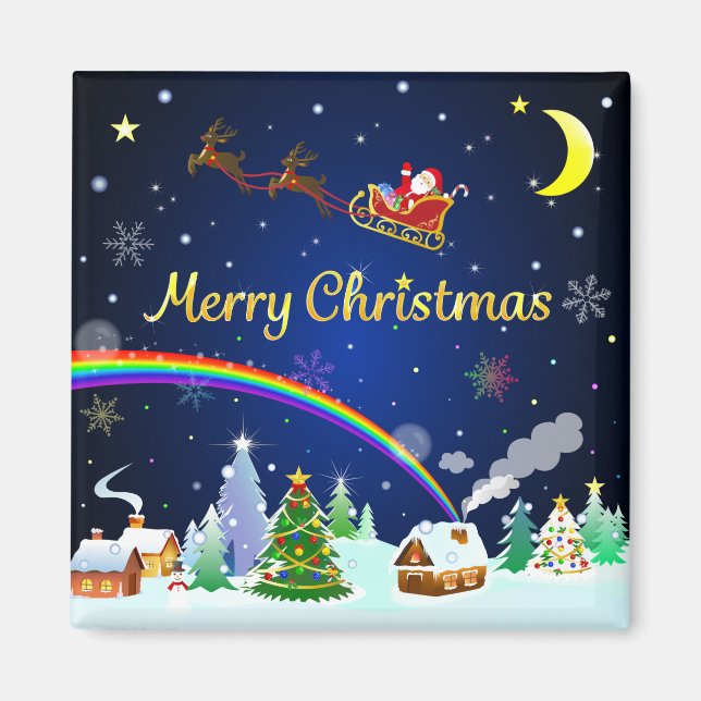 Flying Santa Claus with Crescent Moon Magnet (Front)