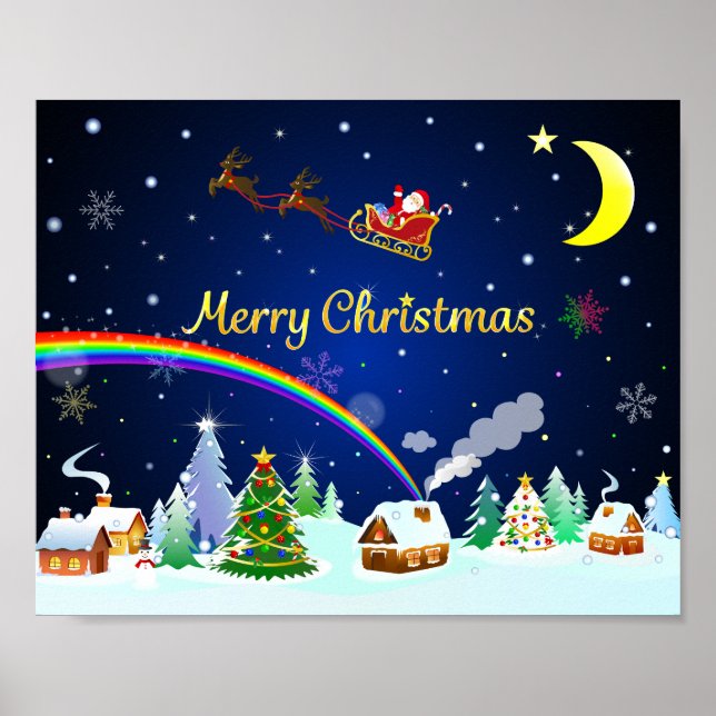 Flying Santa Claus with Crescent Moon Poster (Front)