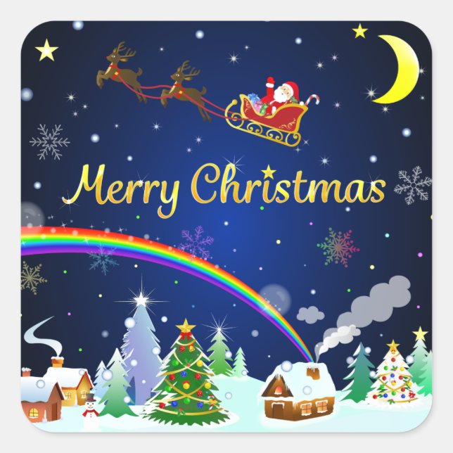 Flying Santa Claus with Crescent Moon Square Sticker (Front)