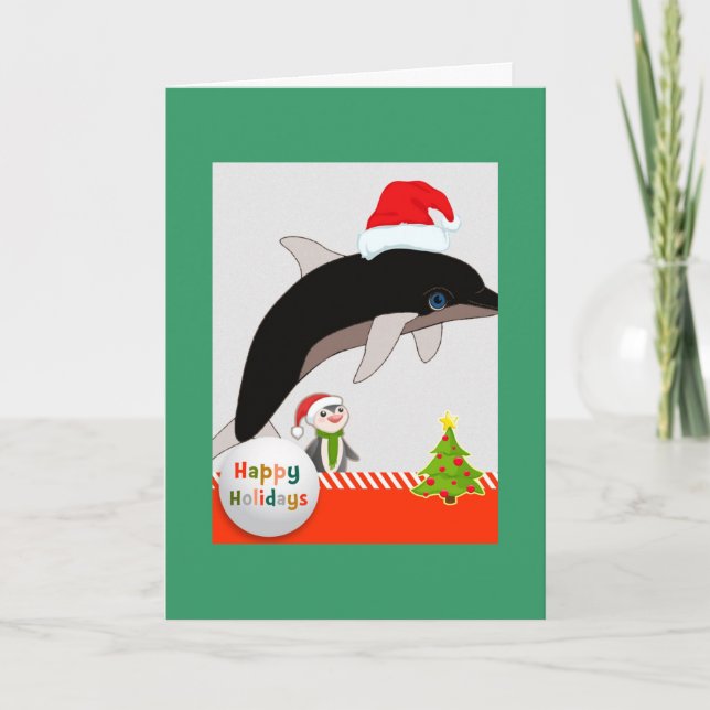 Flying Santa Dolphin Christmas greeting card (Front)