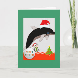 Flying Santa Dolphin Christmas greeting card