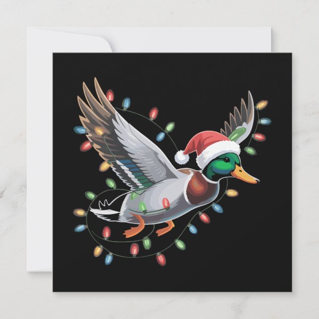 Flying Santa Duck Christmas Lights Hunting Season Holiday Card (Front)