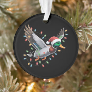 Flying Santa Duck Christmas Lights Hunting Season Ornament