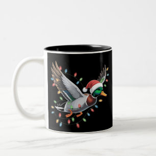Flying Santa Duck Christmas Lights Hunting Season Two-Tone Coffee Mug
